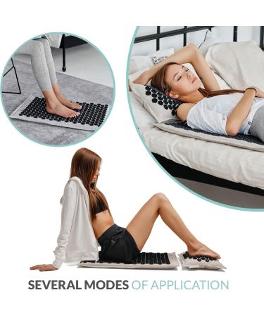 Akumata Eco Acupressure Mat & Pillow Set for Back & Neck Pain Relief | Full Body Massage Set - Linen & Black - Buy Online on GoSupps.com