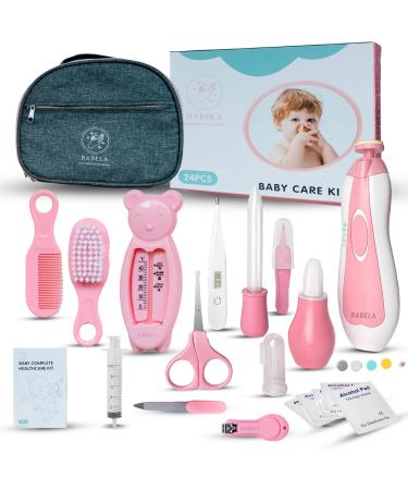 BABELA  Baby Healthcare and Grooming Kit  24 in 1  Baby Electric Nail Trimmer Set  Nursery Baby Care Kit  Hairbrush  Baby Comb  Nail Clipper  in Pink and Blue  Best Baby (Pink)