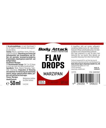 Body Attack Flav Drops Marzipan - 50 ml Sugar-Free Aroma Drops | Vegan & Calorie-Free Flavoring Made in Germany - Buy Online on GoSupps.com