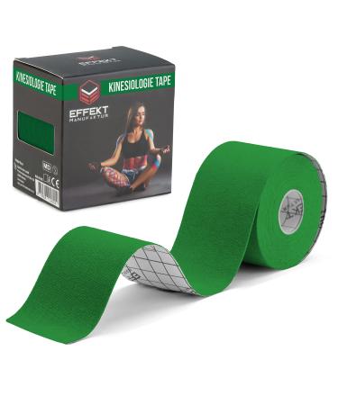 Effekt Kinesiology Tape Waterproof (5 m x 5 cm) 1 Roll - Elastic Physio Tape for Muscle Support and Injury Recovery Medical Tape Sports Tape Strapping Durable Kinesthetic Tape (Green) Green 1 Roll