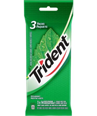 Trident Spearmint - Pack of 3 (42 Pieces) - Sugar-Free Gum Spearmint 42 pc - Buy Online on GoSupps.com