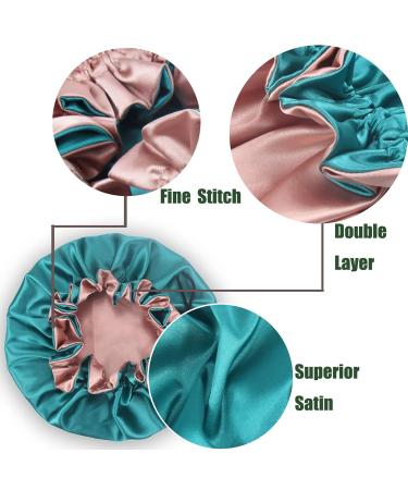 Sengterm Satin Sleep Cap for Women - Adjustable Double Layer Silk Hair Care Bonnet for Long Hair - Green-Pink L-XL - Buy Online on GoSupps.com