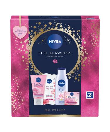 NIVEA Feel Flawless Gift Set (4 Products) Women's Gift Set with Skincare Essentials Includes Body Lotion Face Mask Face Wash and Day Cream