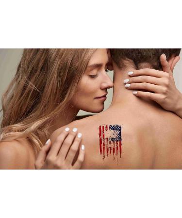 Artsure USA Skull on American Flag Temporary Tattoos - 6 Sheets for Men & Women, Neck, Arm, Chest - 2.8 X 1.8 Inch - Buy Online on GoSupps.com