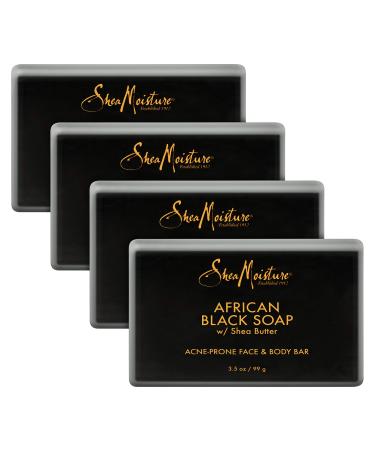 SheaMoisture Face and Body Bar for Oily, Blemish-Prone Skin African Black Soap Paraben Free 3.5 oz 4 Count, facial cleanser 3.5 Ounce (Pack of 4)