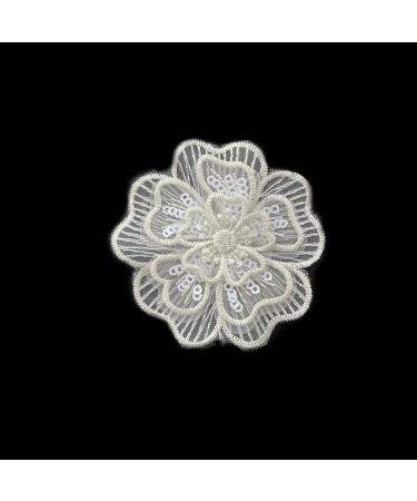 10pcs White Embroidery Flowers Sew On Patch, Organza lace Applique for Badge Wedding Bridal Dress DIY Headpieces Embellishment (3-Layers White,65MM Wide)