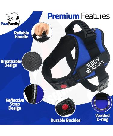 Custom Pawpawify Dog Harness - Anti-Pull Durable XL (32-44in) - Personalized Name & Phone - Perfect for Training & Walking - Blue - Buy Online on GoSupps.com