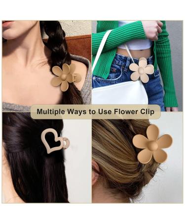 6 Pcs Butterfly Flower Heart Hair Claw Clips - Non-Slip Matte Large Clips for Thick & Thin Hair - Light Coffee/Light Brown - Buy Online on GoSupps.com