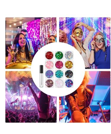  Lunaobrik Face Glitter Face Glitter for Women | 12 Colors Luminious Face Glitter | 10ml Girls Cosmetics Skin Friendly Carnival Supplies Wearable - Buy Online on GoSupps.com