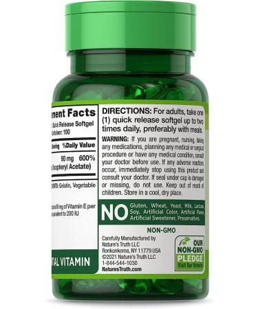 Nature's Truth Vitamin E Capsules 200 IU - 100 Softgels | Non-GMO & Gluten Free - Buy Online on GoSupps.com