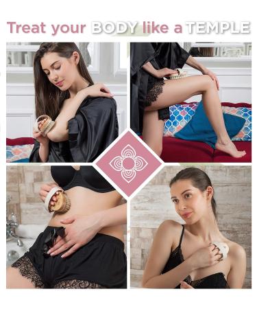 Premium Dry Brushing Body Brush Set | Medium Boar Bristles for Exfoliating & Cleansing | Lymphatic Drainage | Skin Beauty Brush with Handle, Face Brush & Shower Gloves - Buy Online on GoSupps.com