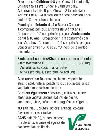 Jamieson Vitamin D 400IU Kids Chewable 100 Tablets and Vitamin C 500mg Chewable (White Juicy Peach Flavour) 120 Count - Buy Online on GoSupps.com