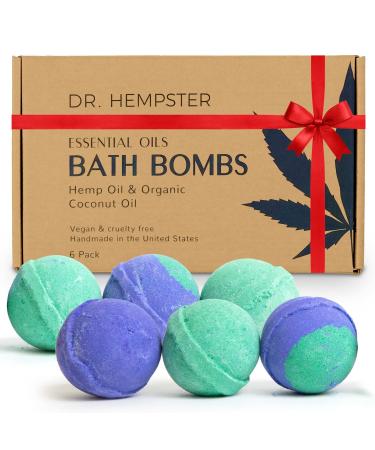 Natural Bath Bomb Gift Set - Hemp Bath Bombs with Organic Coconut Oil Shea Butter Refreshing Eucalyptus and Relaxing Lavender for Men and Women - Handmade in USA - 6 Pack Eucalyptus & Lavender