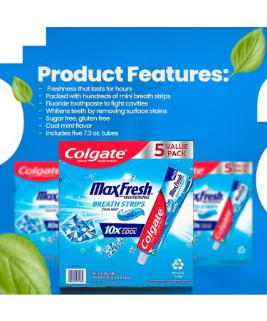 Max Fresh Mint Toothpaste Strips - 5 Tubes 36.5 oz Fights Cavities & Whitens Teeth + Toothpaste Squeezer & No-Mess Caps - Shop Now Internationally - Buy Online on GoSupps.com