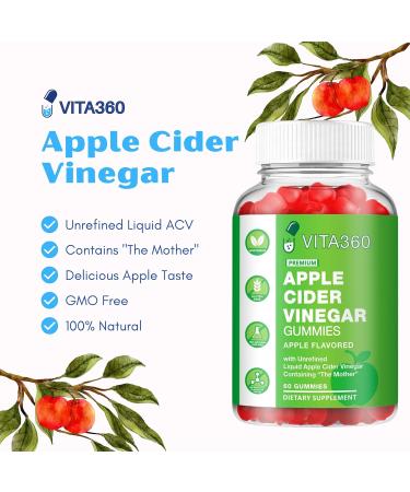 VITA360 ACV Gummies 60ct with Mother - Apple Cider Vinegar + B12, Beetroot & Pomegranate for Digestion, Detox & Immune Support - Buy Online on GoSupps.com