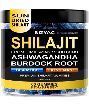 BIZYAC Organic Shilajit Gummies for Men and Women with Sea Moss & Ashwagandha 100% Himalayan Extract with 105+ Trace Minerals Burdock Root & Lion s Mane Vegan Sugar-Free 60 Gummies