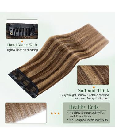 Benehair Clip in Human Hair Extensions Natural Real Hair Clip in 8Inches 40g Hair Extensions Clip In One Piece 5 Clips Human Hair Extension with Clip for Women Medium Brown Mixed Dark Blonde #4P27 - Buy Online on GoSupps.com