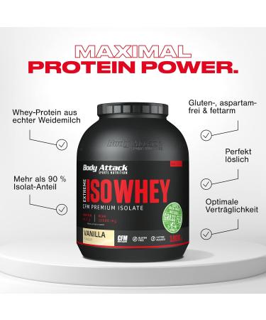 Buy Body Attack Extreme ISO Whey - Neutral 1.8 kg | 100% Irish Pasture Milk CFM Whey Protein Isolate | Gluten-Free Low-Fat High EAAs | Perfectly Soluble No Aspartame - Buy Online on GoSupps.com