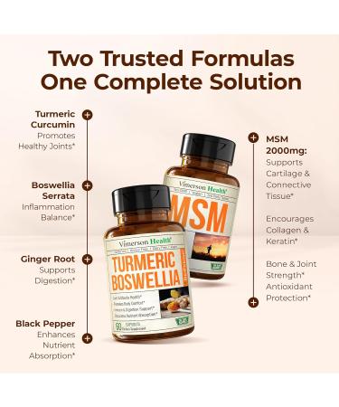 Boswellia Turmeric Curcumin Supplement + MSM 2000mg Bundle Supports Joint Health & Aids Inflammatory Response with Ginger Root Organic Turmeric Powder & Curcumin with Black Pepper (BioPerine) - Buy Online on GoSupps.com