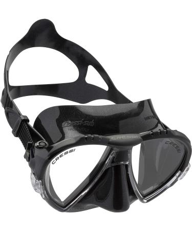 Cressi Matrix Premium Scuba Snorkel Dive Mask with Case (also with Black Silicone) - Made in Italy - Easy Adjustable Micrometric Buckles Black/Black