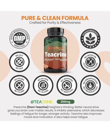 EarthNutri Theacrine Energy and Focus Supplement Gluten and Additives Free 1 Capsule Daily Vegetable Capsule for Enhanced Alertness and Endurance 250mg Theacrine Caps (90 Count Unflavored) - Buy Online on GoSupps.com
