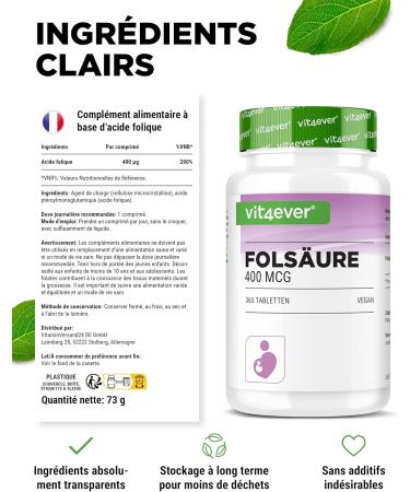Acide Folique 400 g - 365 comprim s en format pratique de 12 mois - Vitamine B9 pour le d sir d'enfant & la grossesse - Hautement dos - Haute biodisponibilit - Vegan - Buy Online on GoSupps.com