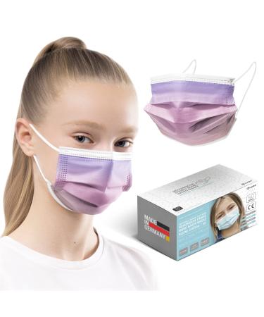HARD 100 pieces Disposable Face Masks | Made in Germany | Type IIR & CE certified | Breathable Triple Layer - Filtration 99 78% | Elastic Earloops | Mouth Cover - SMALL SIZE - Rainbow Lilac 100 pieces small size (14 5 cm x 9 5 cm) Rainbow Lilac