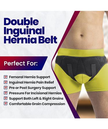 Inguinal Hernia Belt for Men & Women - Large Truss Brace with 2 Compression Pads for Umbilical & Femoral Hernias - Groin and Abdominal Support - Buy Online on GoSupps.com