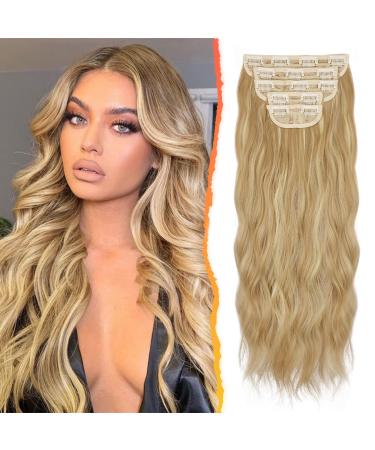 Barsdar clip in extensions 5 pcs long wavy clip in hair extensions thick natural soft synthetic hair part for women -50 cm sandblonde with butter blonde highlights 50 cm sandblonde with butter blonde highlights