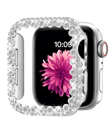 Bling Bumper Case Compatible with Apple Watch Series 6 5 4 Se 44mm Diamond Protective Face Cover for Women Hard PC Frame Protector for iWatch 44mm Silver Silver 44mm