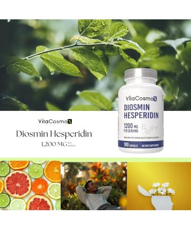 VitaCosmoX Diosmin Hesperidin 1200 mg Complex 180 Capsules Citrus Bioflavonoids Rich Fruit Extract 100% Vegetarian Non-GMO & Gluten Free Diosmin Supplement with Max Strength - Buy Online on GoSupps.com