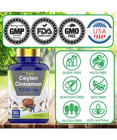 tnvitamins Ceylon Cinnamon 180 Capsules: Equivalent to 7 500 mg Per Serving | High Potency Ceylon Cinnamon Powder Pills for Women & Men - Buy Online on GoSupps.com