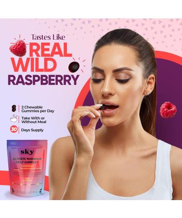 SKY NUTRITION Mushroom Gummies - 10-in-1 Advanced Complex w/Lions Mane, Reishi, Cordyceps, Turkey Tail - Focus & Brain Support - Raspberry Flavored 60 Vegan Lions Mane Mushroom Gummies for Adults - Buy Online on GoSupps.com