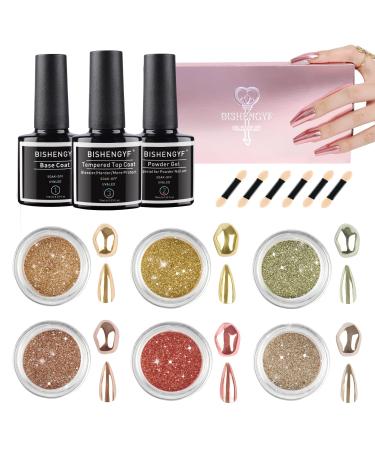 BISHENGYF 6 Box Rose Gold Chrome Nail Powder Metallic Nail Art Pigment Powder Set Comes with Top Coat Powder Gel Shiny Nail Glitter Powder with Magic Mirror Effect for Nail Art Design Decoration M-Nail Kit with Top Coat