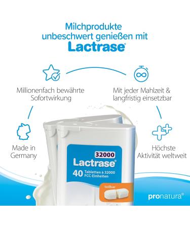 Pro Natura Lactrase 32000 - 80 Lactase Tablets for Lactose Intolerance | Enjoy Milk & Dairy Carefree - Buy Online on GoSupps.com