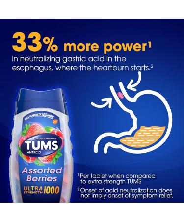 TUMS Ultra Strength Chewable Antacid Tablets for Heartburn Relief and Acid Indigestion Relief Assorted Berries - 12 Count - Buy Online on GoSupps.com