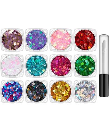 Face Glitter Makeup Body and Hair Glitter | 12 Colours Face Glitter Festive Makeup 10ml with Quick Drying Glue Women's Accessories for Pub Concerts - Buy Online on GoSupps.com