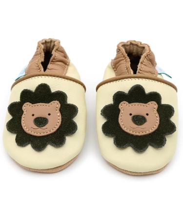 Dotty Fish Soft Leather Baby Shoes for Boys | Non Slip Toddler Shoes with Animal Designs | 0-6 Months to 4-5 Years | Cream Brown Lion - Buy Online on GoSupps.com