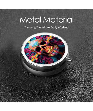 Skull Pattern Cross Portable Metal Pill Box - Mini 3-Compartment Travel Organizer for Small Pills - Buy Online on GoSupps.com