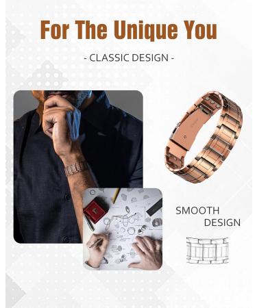 Jecanori 3X Lymph Drainage Copper Magnetic Bracelet for Men - 3500 Gauss, Adjustable Wristband with 57pcs Magnets, Removal Tool, Gift Box - Classic Copper - Buy Online on GoSupps.com