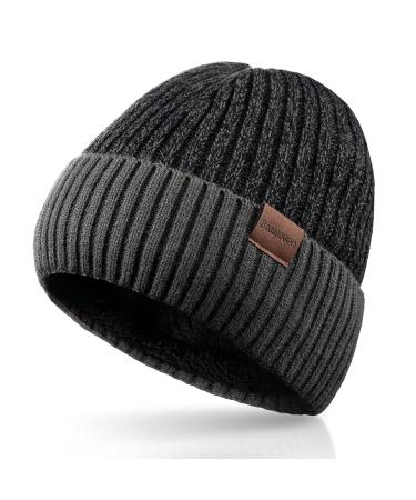 BESSTEVEN Winter Beanie Hat for Men Women Double Layer Mens Gifts Valentine's Day for Women Dad Ski Running Black and Grey