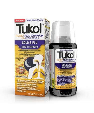 TUKOL Adult Honey Multi-Symptom Cold & Flu Nighttime Liquid Cough Medicine, 4 Ounce