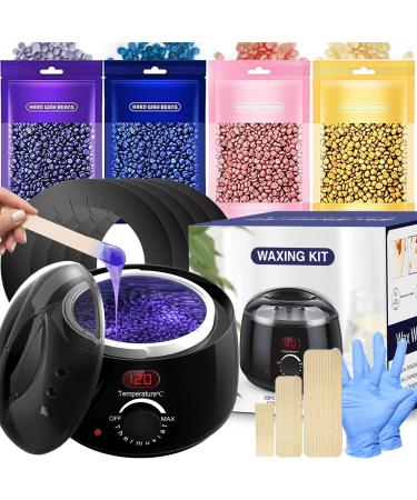 Wax Warmer Waxing Kit for Women and Men: Digital Waxing Kit Wax Hair Removal with 4-Pack Hard Wax Beads 30 Wax Sticks- at Home Wax Kit for Full Body Brazilian Bikini Eyebrow Face Sensitive Skin Wax Pot