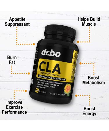 CLA Safflower Oil Supplement 2000mg - Weight Management & Lean Muscle Support - Non Stimulant Diet Pills for Men & Women - Conjugated Linoleic Acid - 60 Softgels - Buy Online on GoSupps.com