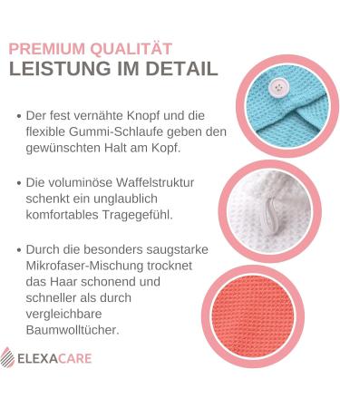 ELEXACARE Microfiber Hair Turban Towels (2-Pack Coral Red) | Quick-Dry Hair Care for Long Hair - Buy Online on GoSupps.com