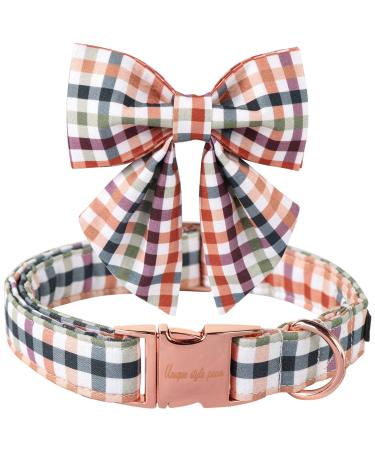 Unique Style Paw's dog collar with fly comfortable cotton dog collar adjustable checkered fly collar for boys girls dogs fly collar with metal buckle S neck circumference S B: colorful grille