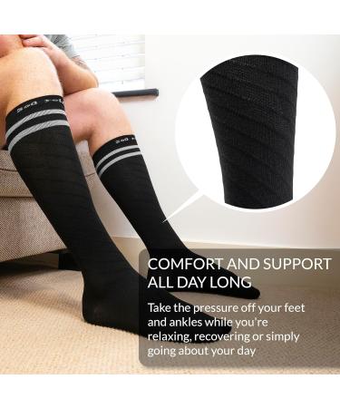 360 RELIEF - Flight Compression Socks Supports | Blood Circulation Travel Work L-XL Black with 2 White lines - Buy Online on GoSupps.com