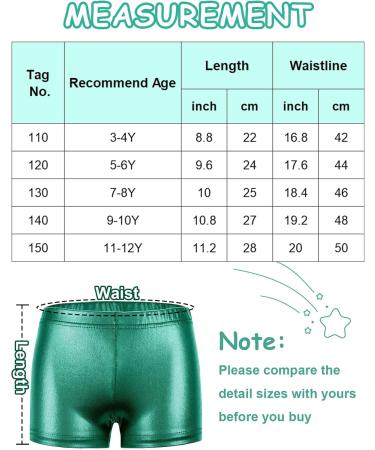 Happy Cherry Metallic Green Gymnastics Shorts for Girls | 1/3 Piece Stretch Dance Hot Pants | Size 110-150 | International Shipping Available - Buy Online on GoSupps.com