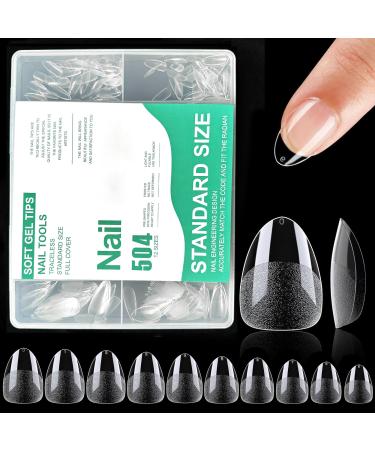 HCSSZ short almond nail tips 504 pieces gel full cover almond nail tips pre-polished resin art nail nail tips tips for gel nails for nail studios and DIY nail art 10 sizes short almond 504pcs