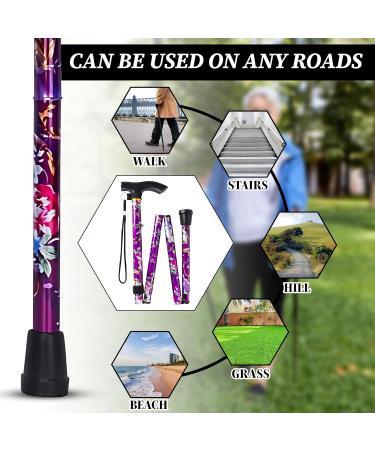 HATAF Walking Stick Folding Walking Sticks for Women Folding Walking Sticks for Men Mobility Aids walking stick rubber ends disability aids folding walking sticks for ladies Purple Flowers - Buy Online on GoSupps.com